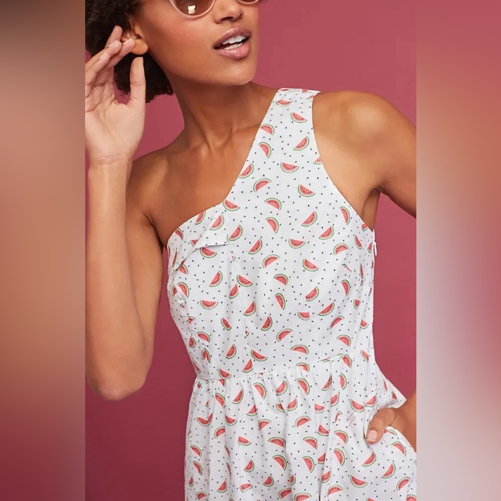 Anthropologie Parkbound One-Shoulder Watermelon Print Dress. Women’s 8